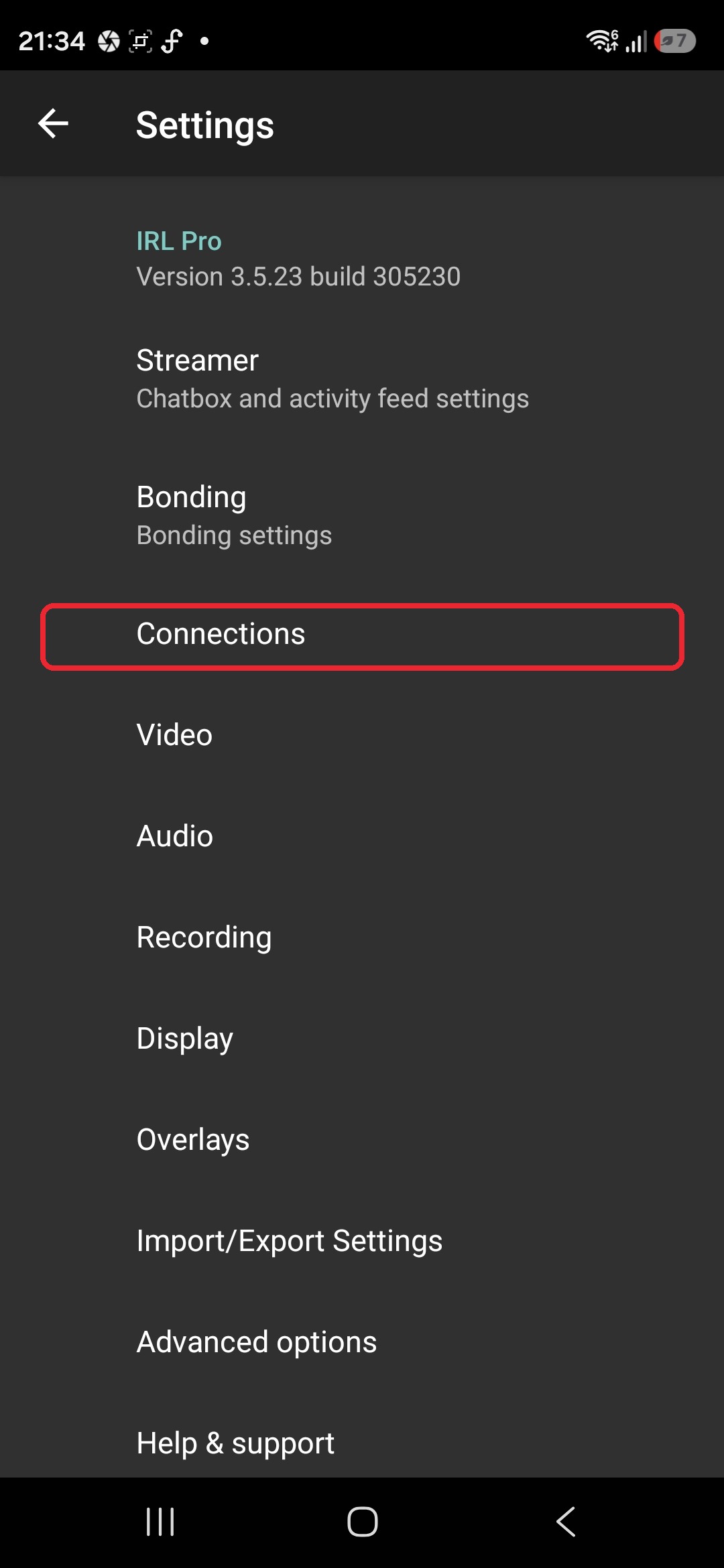 Abre la configuración de Conexiones
