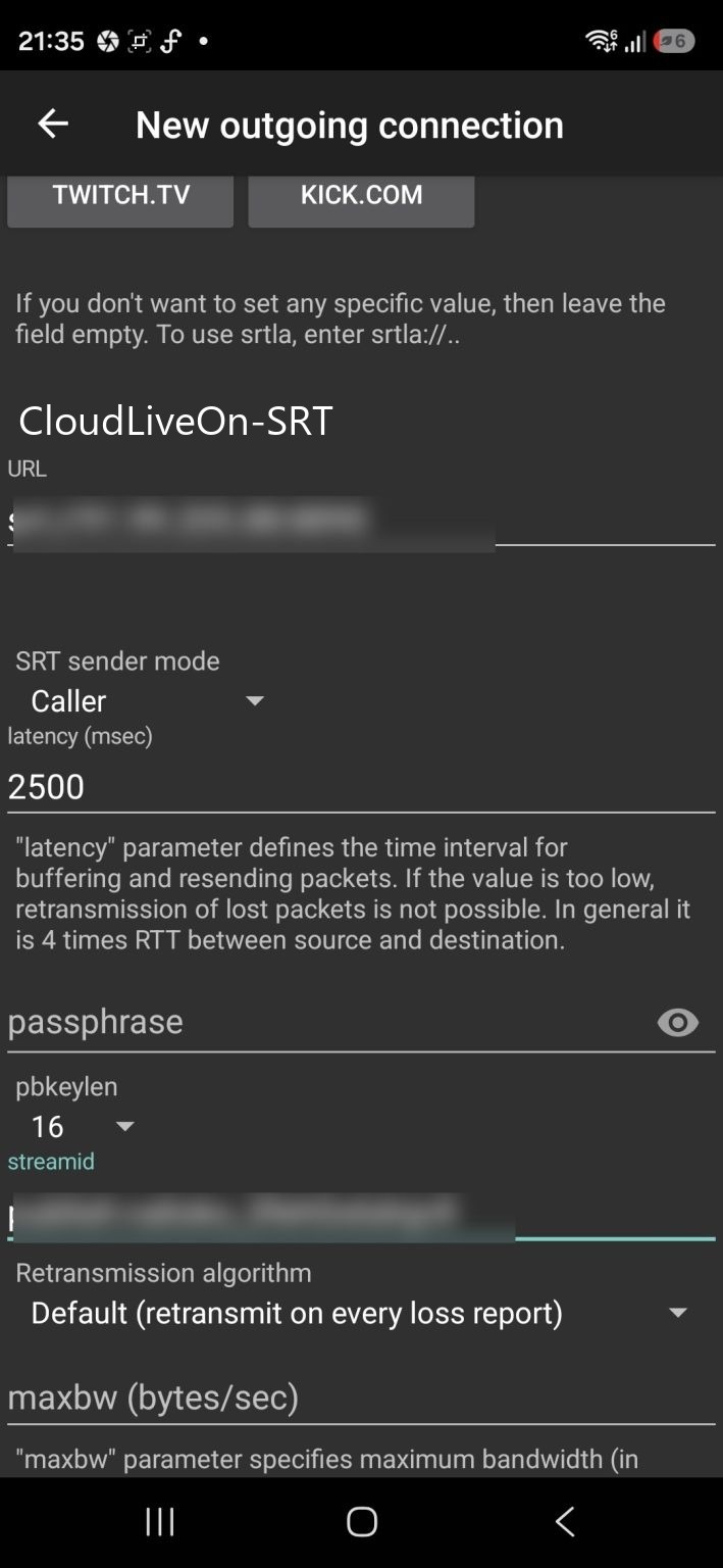 Introduce los detalles de tu servidor Cloud OBS